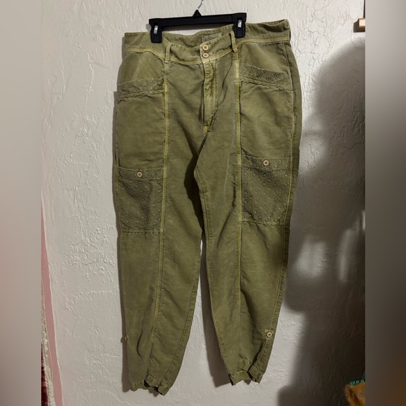 Sundance Femme Voyager Roll Tab Hem Linen Blend Pants Lemon Grass Green Size 14 - Picture 4 of 11